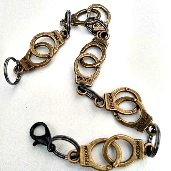 Handmade Hand Cuff Bracelet with Freedom Engraved on Handcuffs. Unisex 8.5" - Picture 4 of 4
